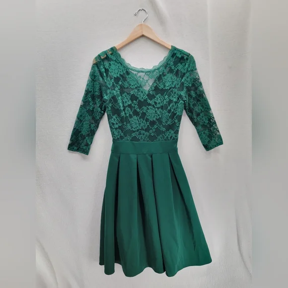 Miusol Dresses | Miusol Women's Floral Lace A-Line 3/4 Sleeve Green Dress Size- S | Color: Green | Size: S | Pickedoutfit's Closet